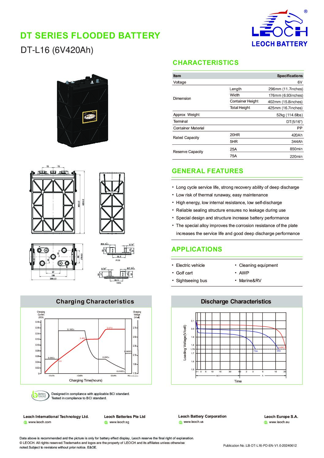 แบตเตอรี่ DT-L16 (6V420Ah)