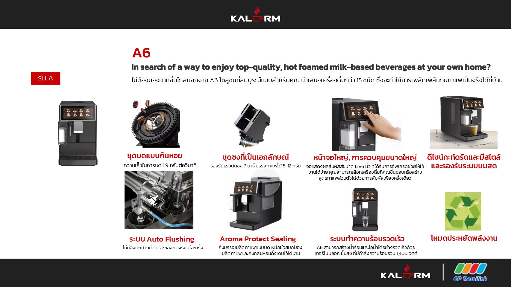 เครื่องชงกาแฟสดอัตโนมัติ KALERM COFFEE MACHINE A6