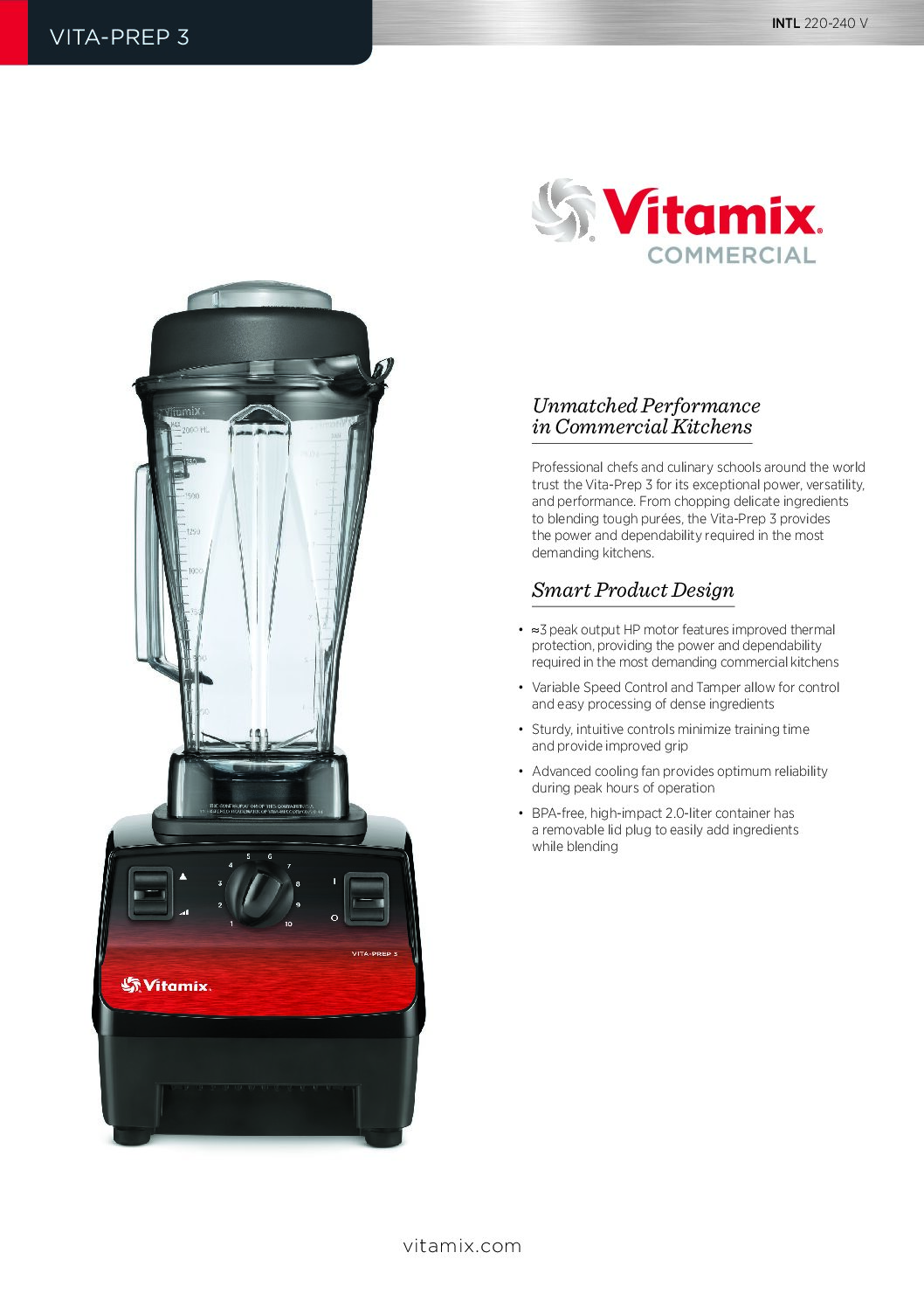 Alternative view of เครื่องปั่นน้ำผลไม้ ไวตามิกซ์ Vitamix Vita-Prep 3 เครื่องปั่นเชิงพาณิชย์